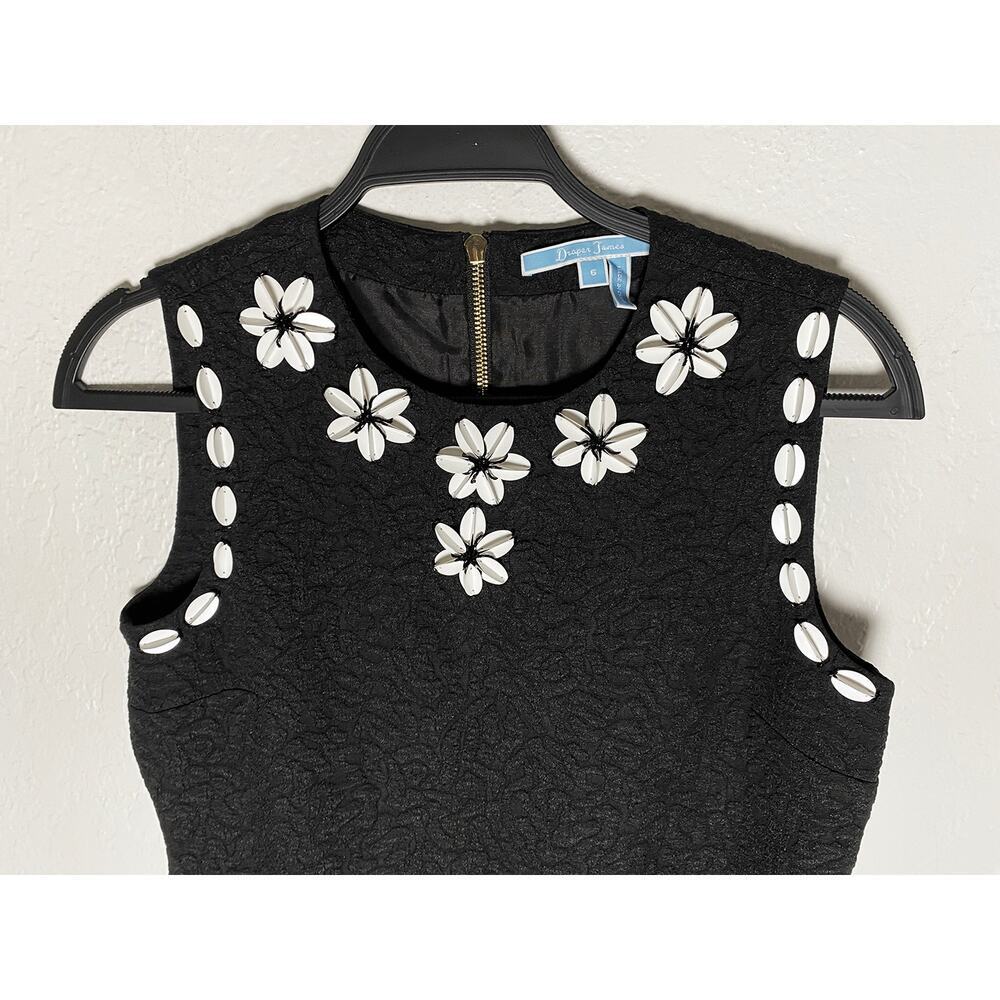 Draper James Women's Black Sheath Textured Dress White Floral Embellishments
